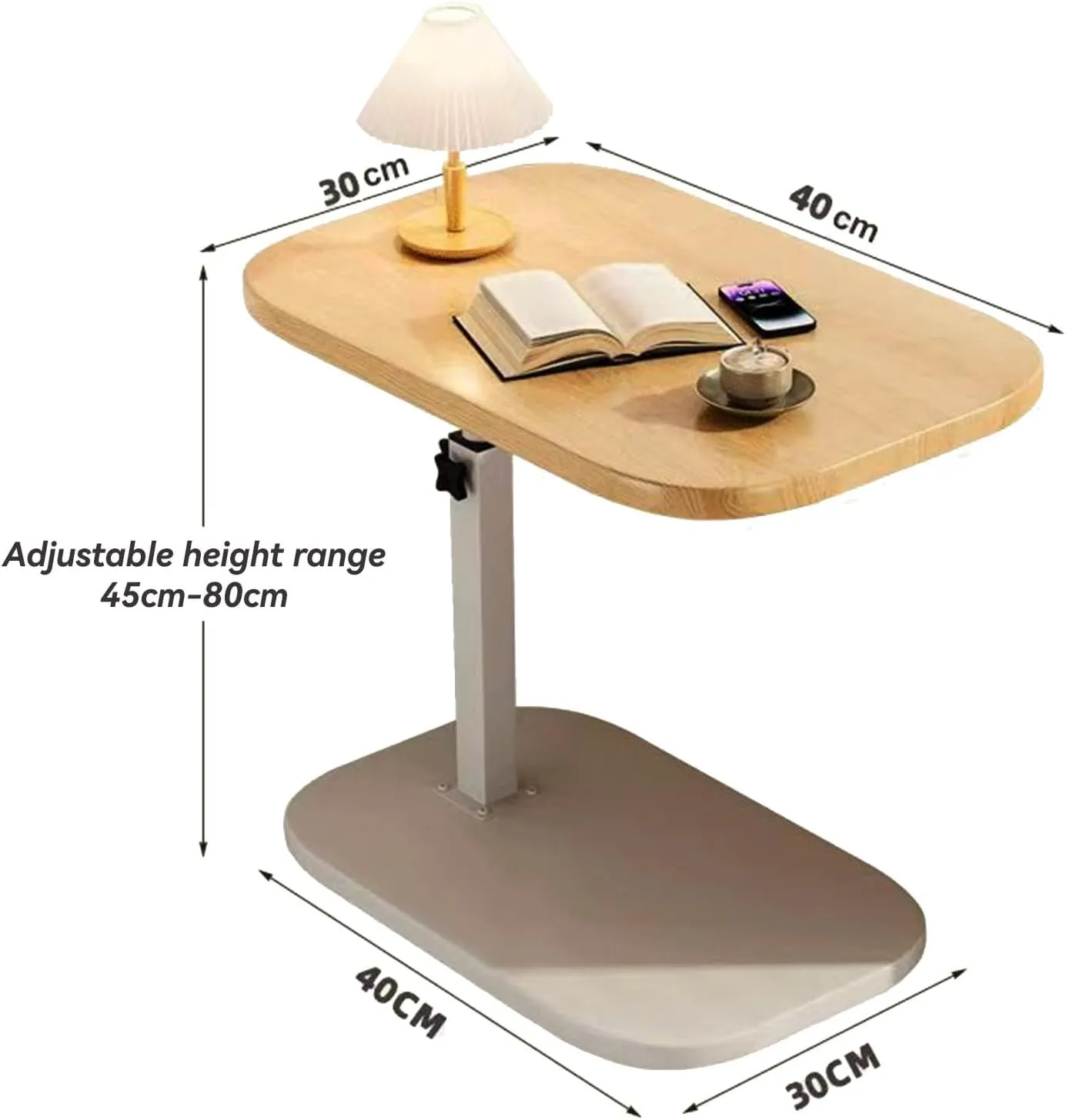 C Shaped End Table, Adjustable Height Couch Side Table, Horizontal 360°Swivel Small Couch Side Tables That Slide Under, C Shaped End Table TV Tray Table for Couch (Black)