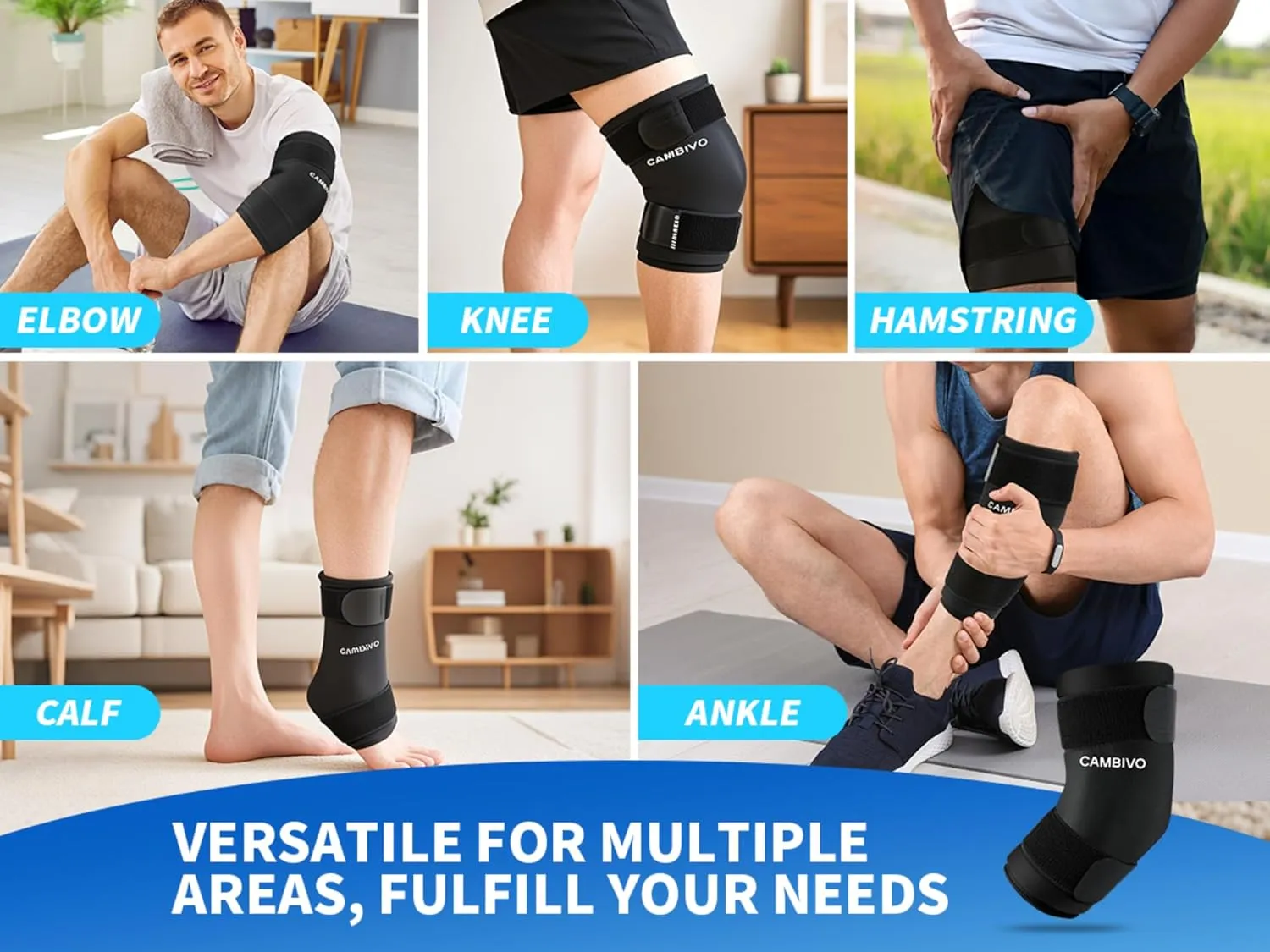 Cambivo Reusable Ice Pack Sleeve for Elbow – Hot & Cold Therapy Compression Brace for Tendonitis, Tennis Elbow, Bursitis, Arthritis, Arm & Calf Injuries, Pain Relief, Workout Recovery