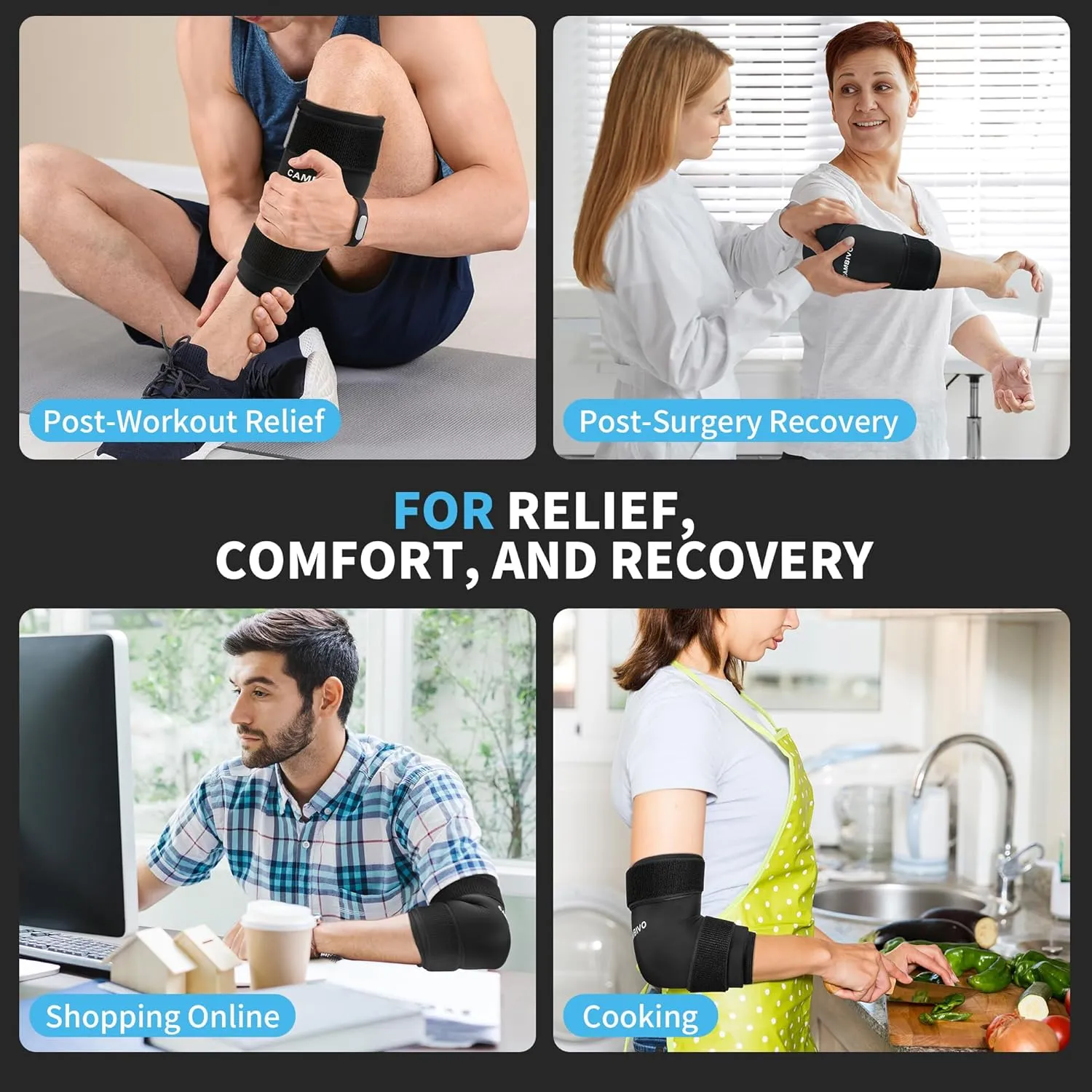 Cambivo Reusable Ice Pack Sleeve for Elbow – Hot & Cold Therapy Compression Brace for Tendonitis, Tennis Elbow, Bursitis, Arthritis, Arm & Calf Injuries, Pain Relief, Workout Recovery