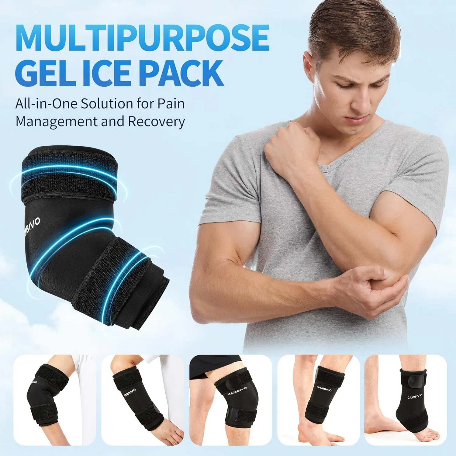 Cambivo Reusable Ice Pack Sleeve for Elbow – Hot & Cold Therapy Compression Brace for Tendonitis, Tennis Elbow, Bursitis, Arthritis, Arm & Calf Injuries, Pain Relief, Workout Recovery