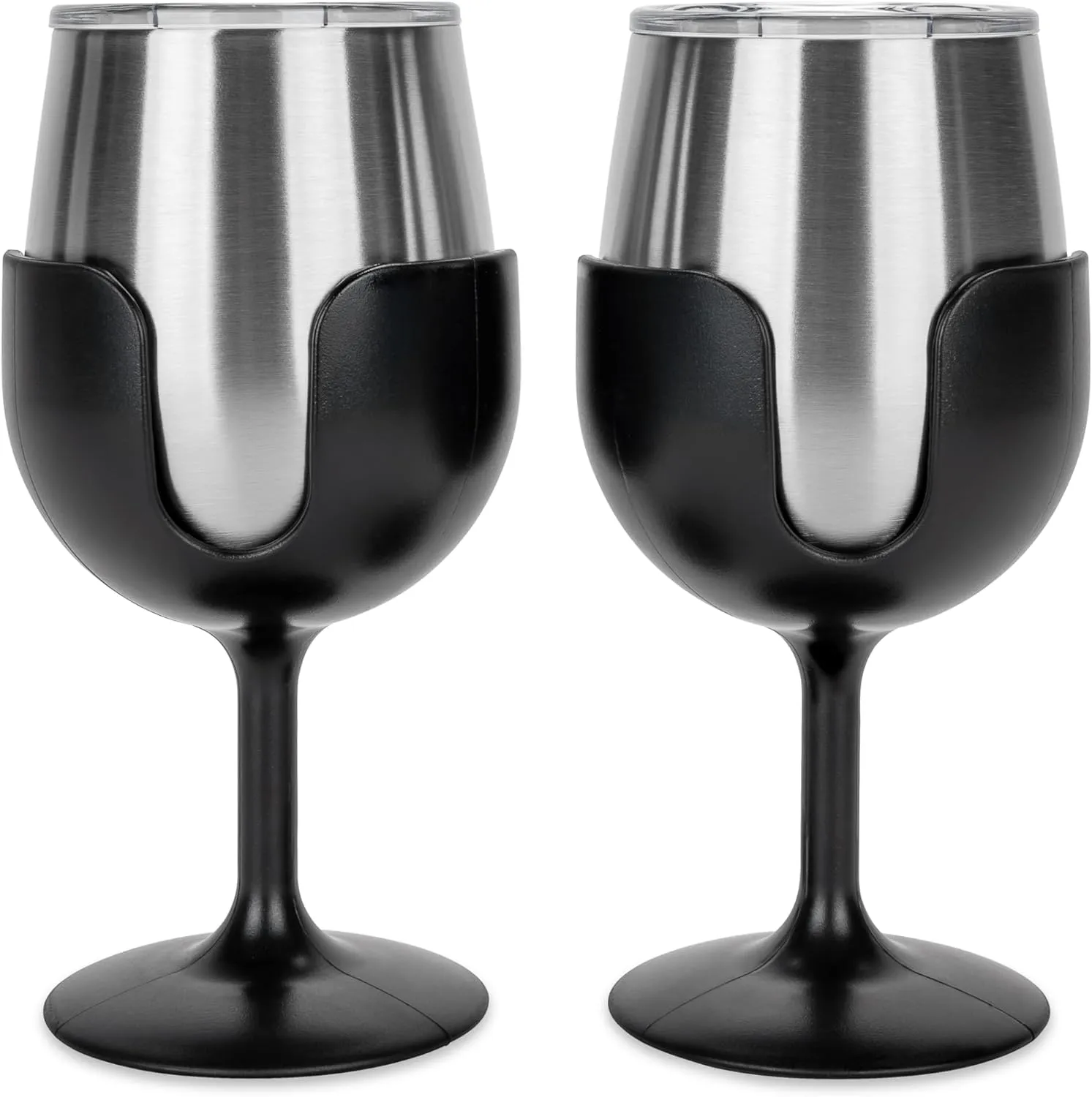 Camco Life is Better at The Campsite Wine Tumbler | Heavy Duty Double Wall Vacuum Insulation | Crafted of 18/8 Stainless Steel | Features Removable Black Stems | 2-Pk, 8-oz/Each (53485)