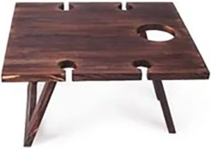 Camp Table Outdoor Picnic Camping Portable Wooden Table Folding Barbecue Table with Glass Wine Rack Travel Foldable Fruit Table