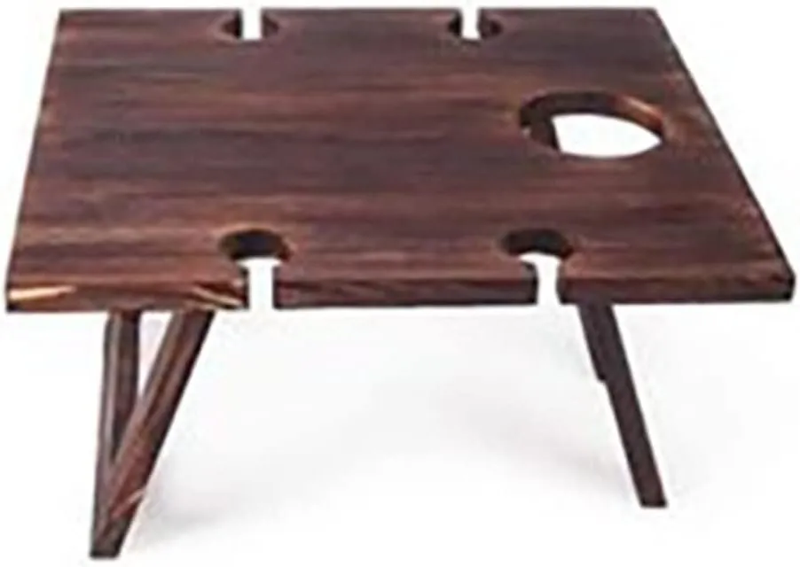 Camp Table Outdoor Picnic Camping Portable Wooden Table Folding Barbecue Table with Glass Wine Rack Travel Foldable Fruit Table