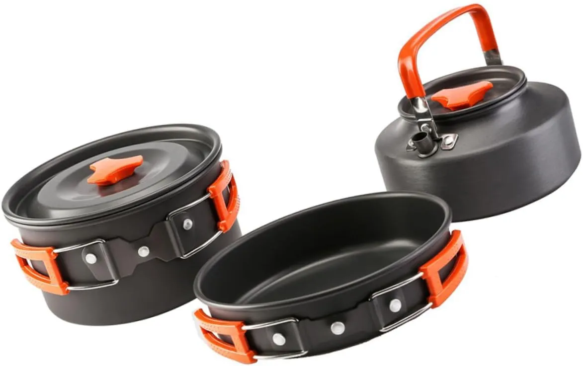 Camping Cooking Kit 2-3 Person Aluminum Alloy Cookware Set Portable Pot Kettle for Outdoor Activities