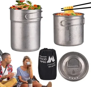 Camping Cooking Pot - Camp Kitchen Utensils, Stainless Steel Camp Cookware | Nesting Camping Pots, Outdoor Cookware Set, Portable Folding Pot Set of 2 with Handle for Bushcraft Travel Rv Camping Colle