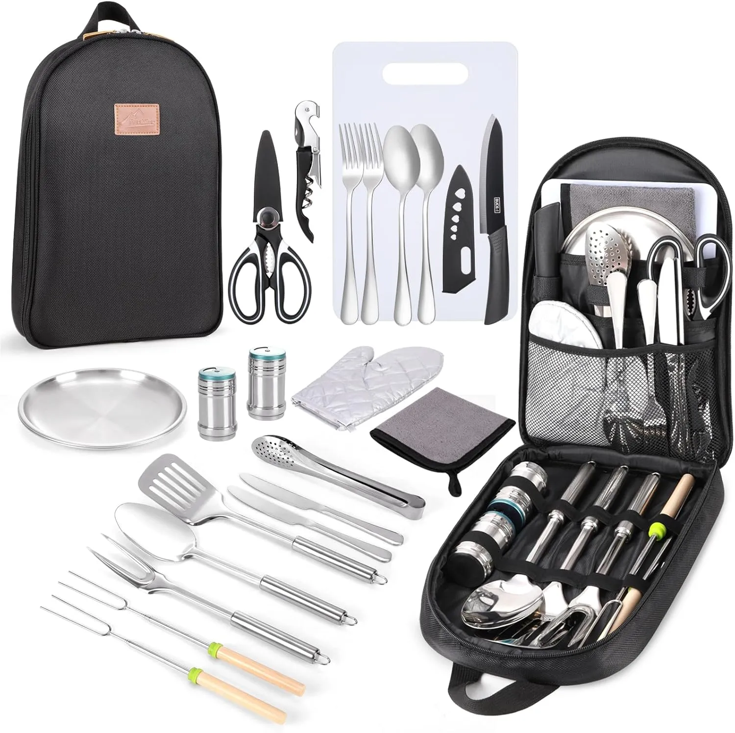 Camping Cooking Utensils Set Camping Essentials Camping Accessories Gear Must Haves Camper Tent for Camp Kitchen Cooking and Grilling, Ideal Gift for RV Tent Camper, Picnics, BBQs