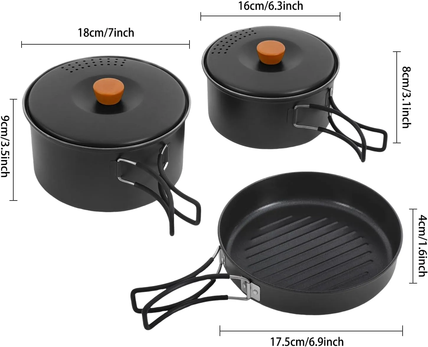 Camping Cookware Mess Kit, 7/6.9/6.3 Inch Lightweight Pot Pan Overlapped Stainless Steel Campfire Cooking Pots and Pans with Travel Tote Bag for Home RV Boat Camping Hiking and Picnic