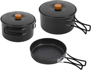 Camping Cookware Mess Kit, 7/6.9/6.3 Inch Lightweight Pot Pan Overlapped Stainless Steel Campfire Cooking Pots and Pans with Travel Tote Bag for Home RV Boat Camping Hiking and Picnic