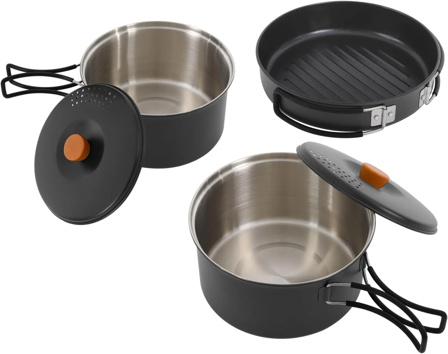 Camping Cookware Mess Kit, 7/6.9/6.3 Inch Lightweight Pot Pan Overlapped Stainless Steel Campfire Cooking Pots and Pans with Travel Tote Bag for Home RV Boat Camping Hiking and Picnic