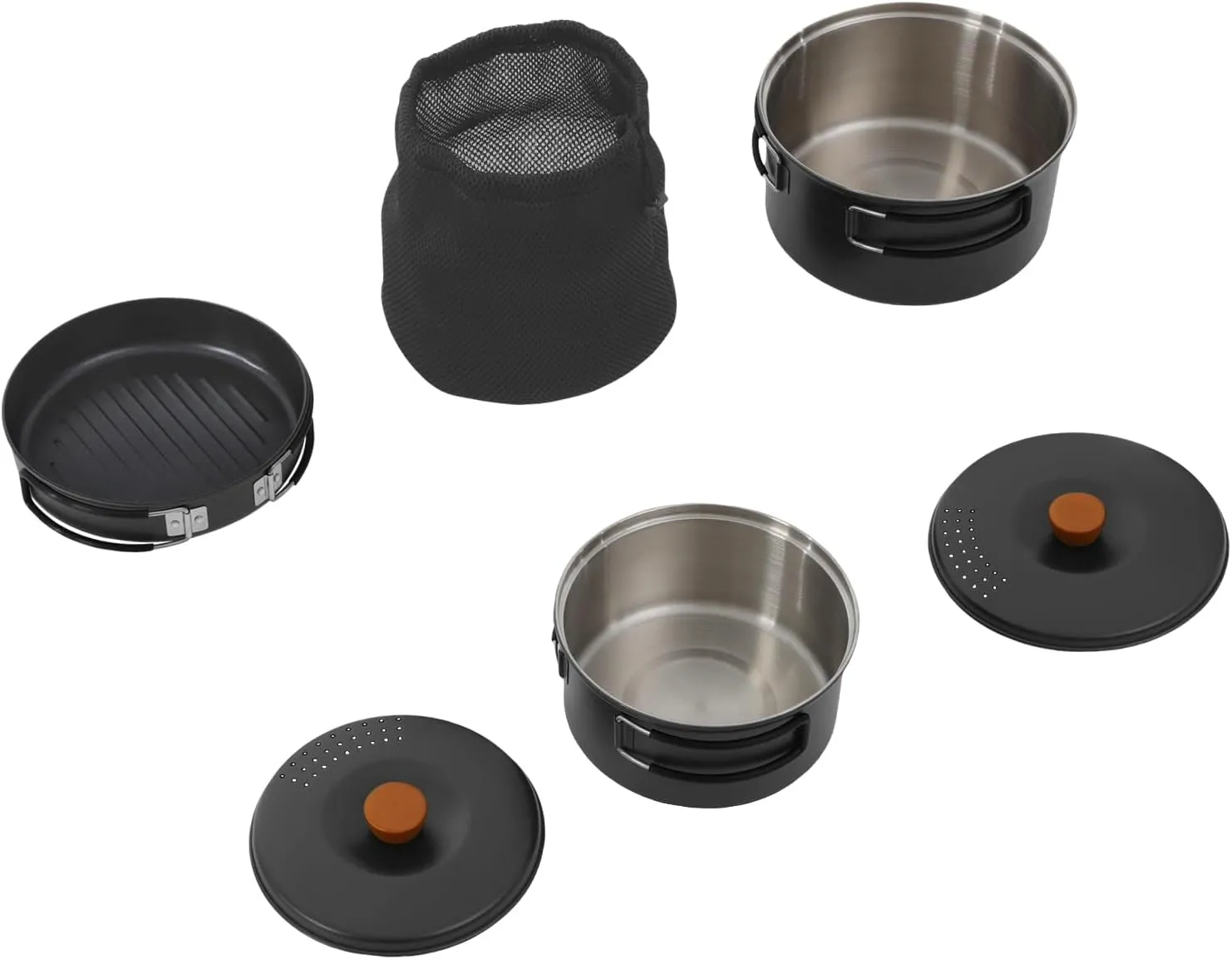 Camping Cookware Mess Kit, 7/6.9/6.3 Inch Lightweight Pot Pan Overlapped Stainless Steel Campfire Cooking Pots and Pans with Travel Tote Bag for Home RV Boat Camping Hiking and Picnic
