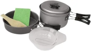 Camping Cookware Mess Kit Camping Cooking Set Folded Handle Lightweight Aluminum Outdoor Cookware Soup Pot for Hiking Outdoor