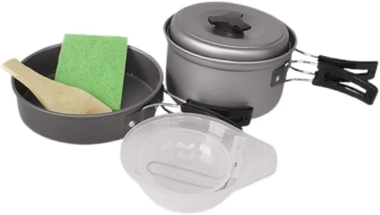 Camping Cookware Mess Kit Camping Cooking Set Folded Handle Lightweight Aluminum Outdoor Cookware Soup Pot for Hiking Outdoor