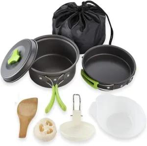 Camping Cookware Set 2 Person Camping Gear Campfire Utensils Non-Stick Cooking Lightweight Stackable Pot Pan Bowls Storage Bag (B) (C)