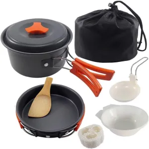 Camping Cookware Set 2 Person Camping Gear Campfire Utensils Non-Stick Cooking Lightweight Stackable Pot Pan Bowls Storage Bag (Color : A) (A)