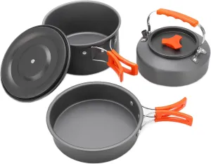 Camping Cookware Set, Compact/Lightweight/Durable Camping Pots and Pans Set, Teapot Set with Tableware Combination Antislip Non Stick Coating Easy to Clean