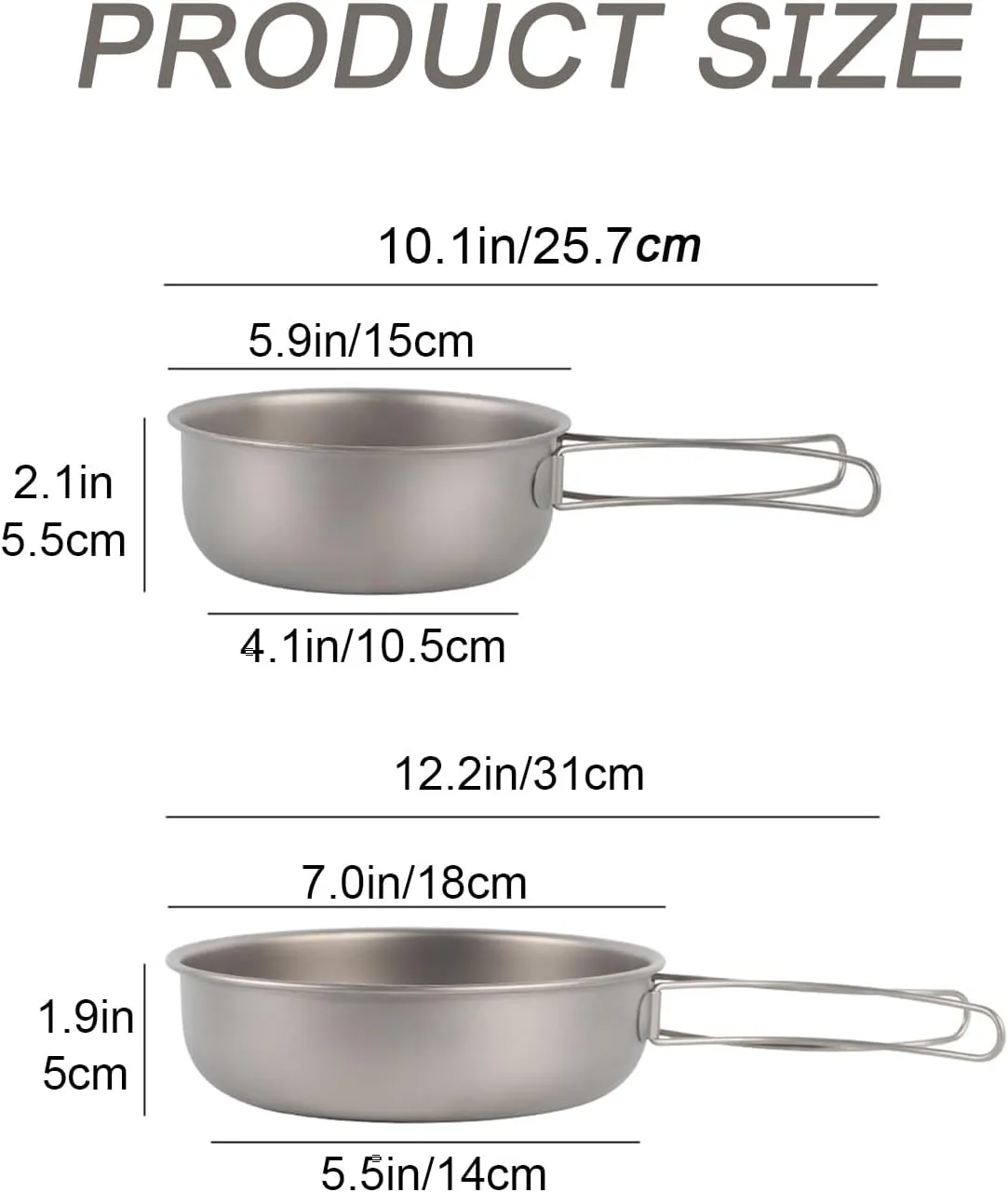 Camping Cookware, Titanium Skillet Saucepan, Outdoor Camping Pot, Portable Camping Pan with Foldable Handle Travel, Picnic Hiking Cooking Kit