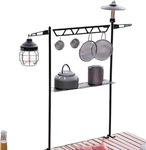 Camping Desktop Cookware Rack – Portable Camp Shelf Desktop | Tabletop Utensil Stand | Compact Storage Shelf For Pots, Pans, Utensils | Lightweight Metal Stand For Outdoor Cooking, RV, Picnic & Travel