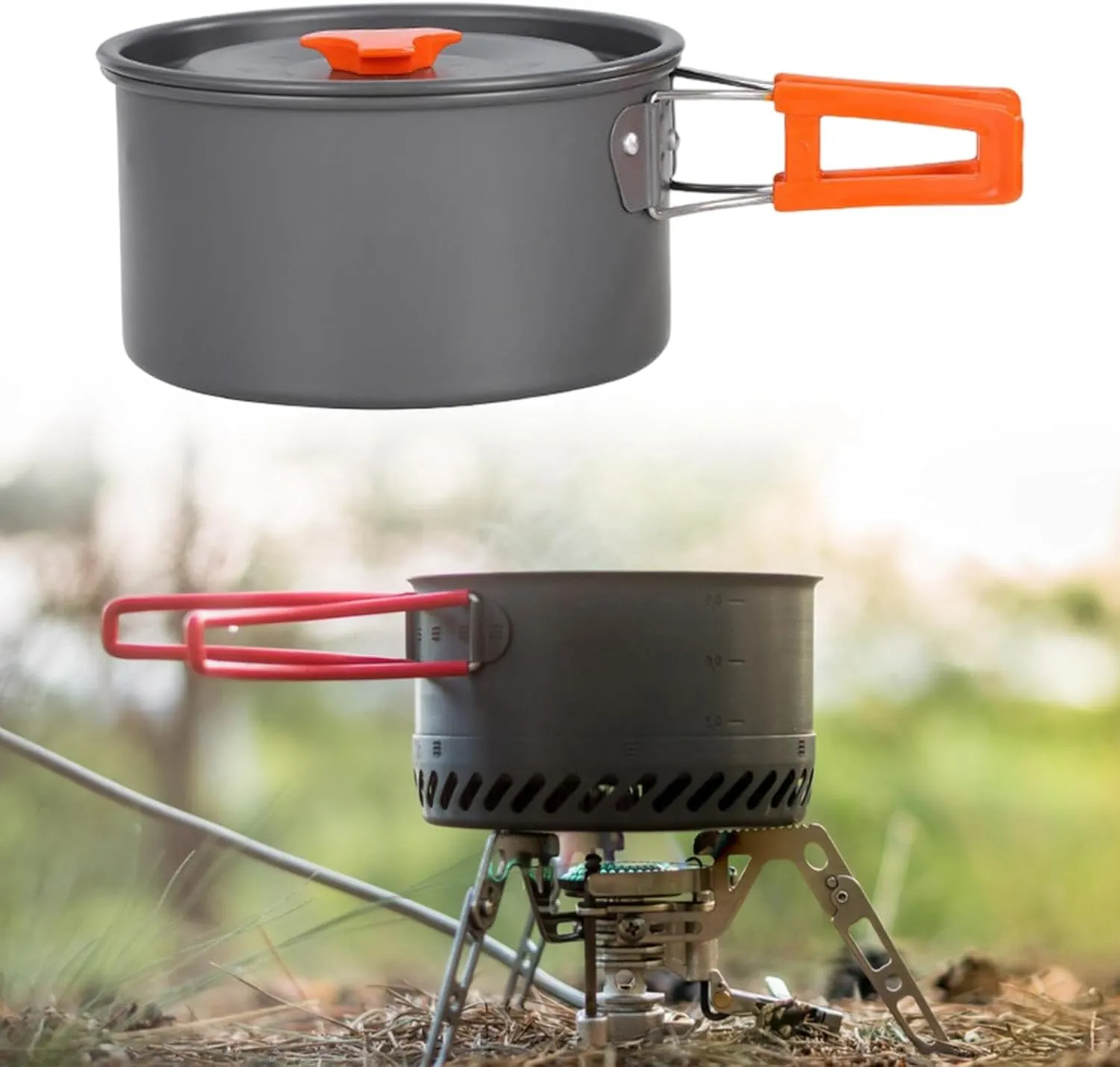 Camping Pot Cookware Compact Boiling Water Portable Camp Stockpot Saucepan for Backpacking Travel Beach Barbecue Explorers
