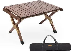 Camping Removable Solid Wood Table Portable Folding Roll Up Table Outdoor Picnic Multipurpose Foldable Ultralight Beach Table in a Bag