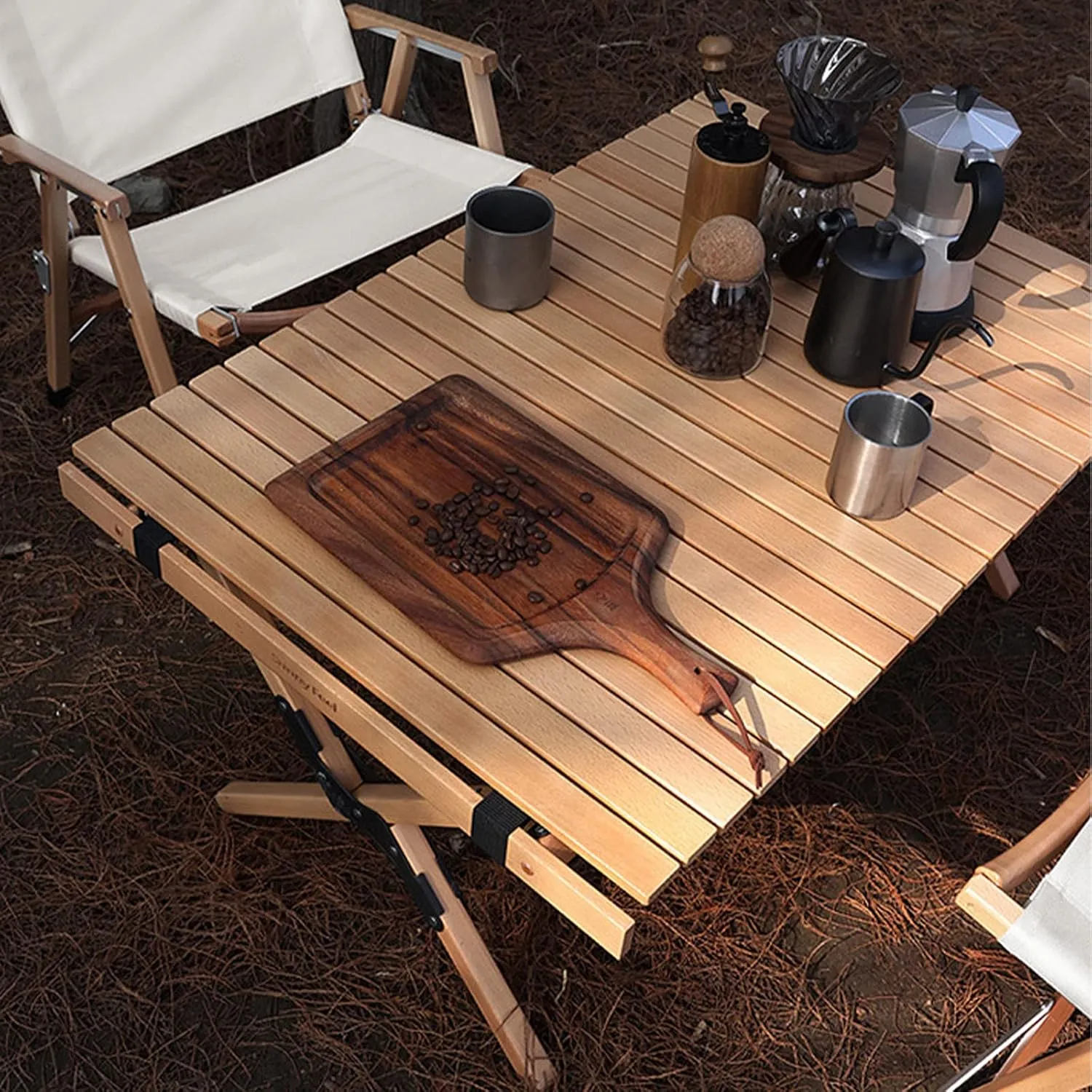 Camping Removable Solid Wood Table Portable Folding Roll Up Table Outdoor Picnic Multipurpose Foldable Ultralight Beach Table in a Bag