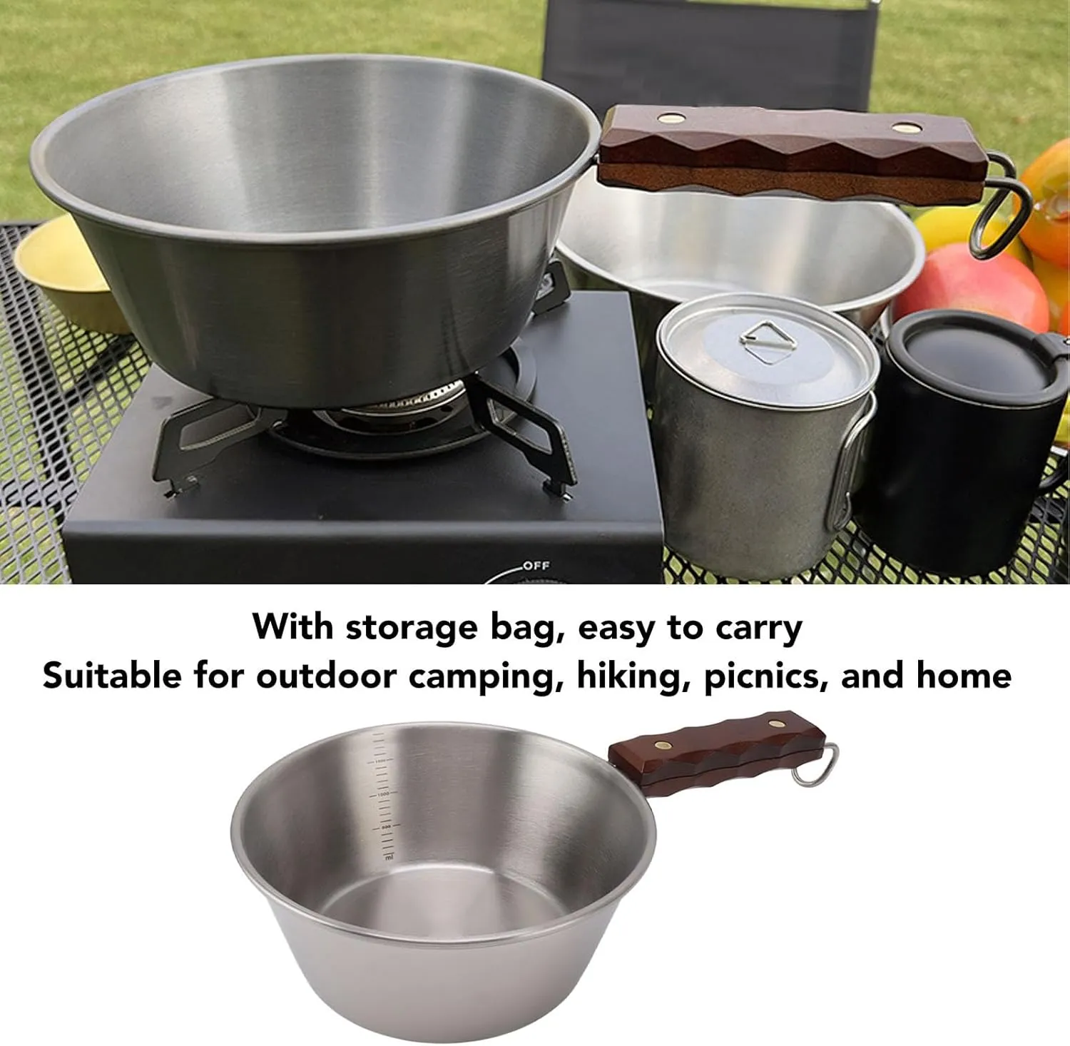 Camping Skillet, Stainless Steel Camping Frying Pan Non Stick Camping Cookware Fry Pan for Backpacking Hiking Outdoor Cooking (Silver)