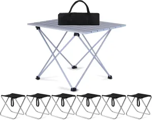 Camping Table Chairs 7-Piece Ultra-Light and Durable Set, Outdoor Aluminum Alloy Camping Picnic Table, Multifunctional Vehicle, Courtyard Table 56x40x40cm