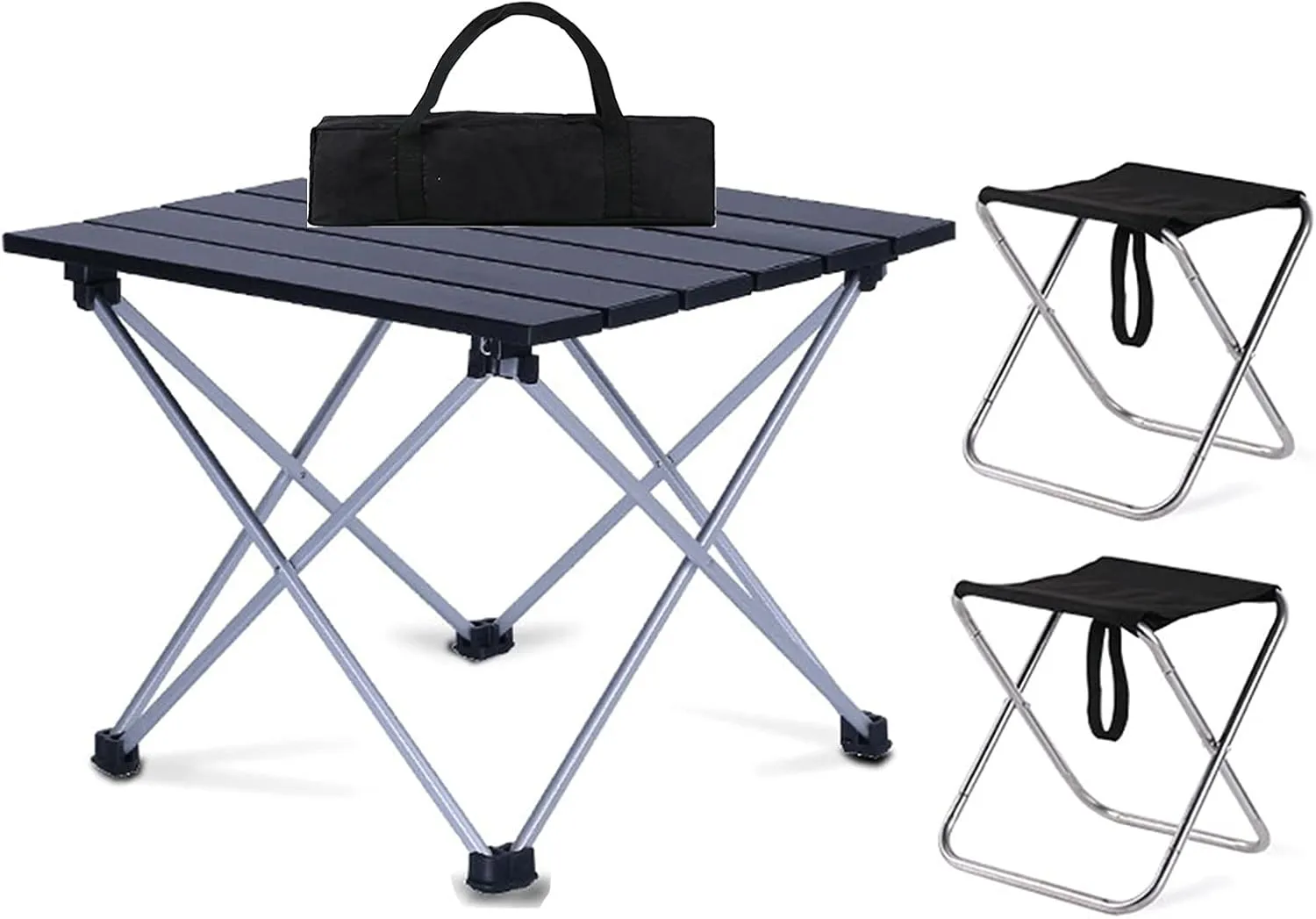 Camping Table Chairs Black Outdoor Set, Portable Aluminum Camping Picnic Table, Used for Self-Driving Fishing and Barbecue 56x40x40cm