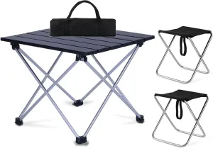 Camping Table Chairs Black Outdoor Set, Portable Aluminum Camping Picnic Table, Used for Self-Driving Fishing and Barbecue 56x40x40cm