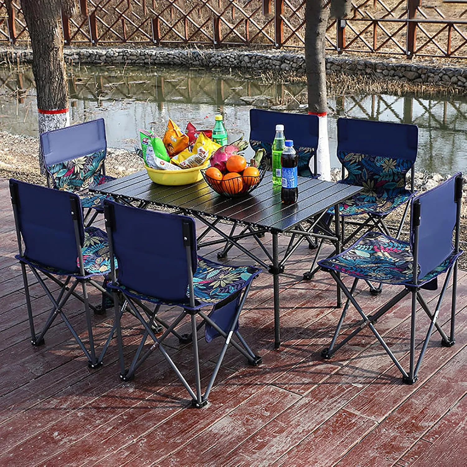 Camping Table, Fold up Lightweight, 4-6 Person Portable Roll up Aluminum Table with Carry Bag for Outdoor,Black