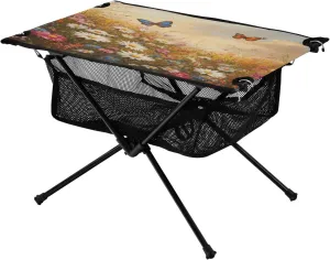 Camping Table Lightweight Portable Folding Table with Mesh Storage Net Butterfly Sea of Flowers Ideal for Camping Hiking Beach Picnic Travel Backyard