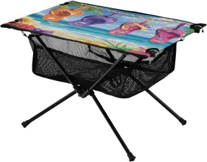 Camping Table Lightweight Portable Folding Table with Mesh Storage Net Flower Beach Slippers Ideal for Camping Hiking Beach Picnic Travel Backyard