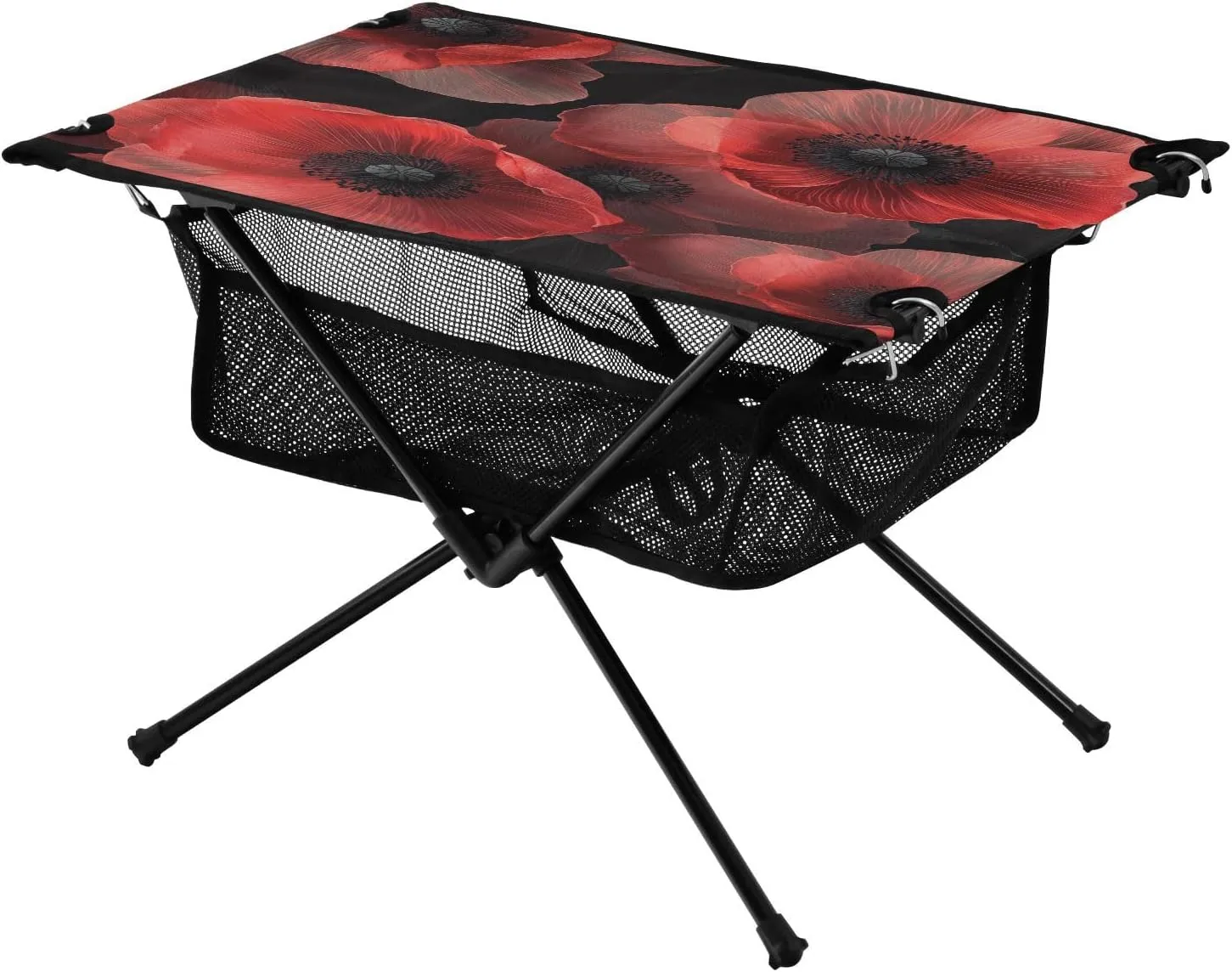 Camping Table Lightweight Portable Folding Table with Mesh Storage Net Line Poppy Flower Ideal for Camping Hiking Beach Picnic Travel Backyard