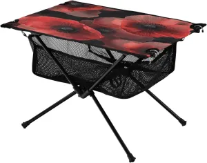 Camping Table Lightweight Portable Folding Table with Mesh Storage Net Line Poppy Flower Ideal for Camping Hiking Beach Picnic Travel Backyard