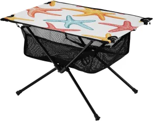 Camping Table Lightweight Portable Folding Table with Mesh Storage Net Orange Starfish Ideal for Camping Hiking Beach Picnic Travel Backyard