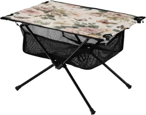 Camping Table Lightweight Portable Folding Table with Mesh Storage Net Rose Butterfly Flower Ideal for Camping Hiking Beach Picnic Travel Backyard