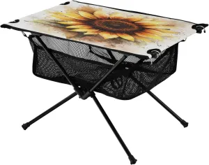 Camping Table Lightweight Portable Folding Table with Mesh Storage Net Sunflower Watercolor Ideal for Camping Hiking Beach Picnic Travel Backyard