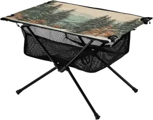 Camping Table Lightweight Portable Folding Table with Mesh Storage Net Tree Snow Ideal for Camping Hiking Beach Picnic Travel Backyard