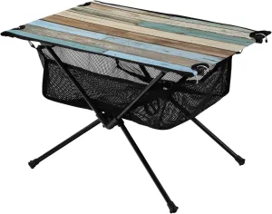 Camping Table Lightweight Portable Folding Table with Mesh Storage Net Wood Grain Splicing Ideal for Camping Hiking Beach Picnic Travel Backyard