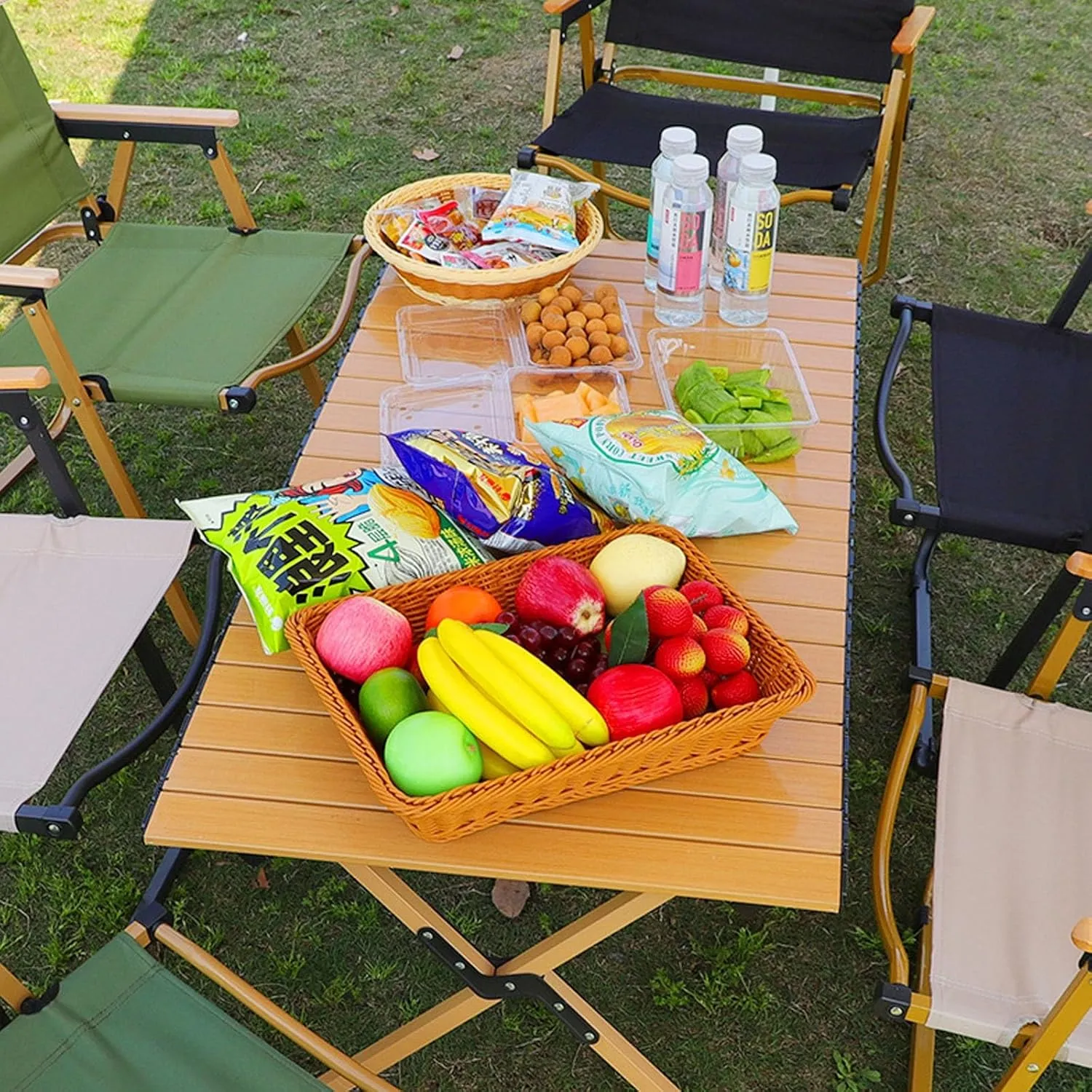 Camping Table Portable Folding Table with Roll Up Tabletop Outdoor Dining Table for Travel Party BBQ Hiking