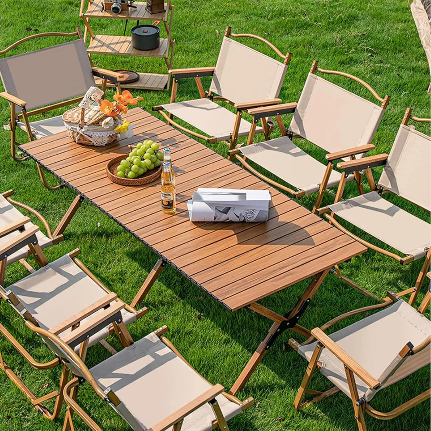 Camping Table Portable Folding Table with Roll Up Tabletop Outdoor Dining Table for Travel Party BBQ Hiking