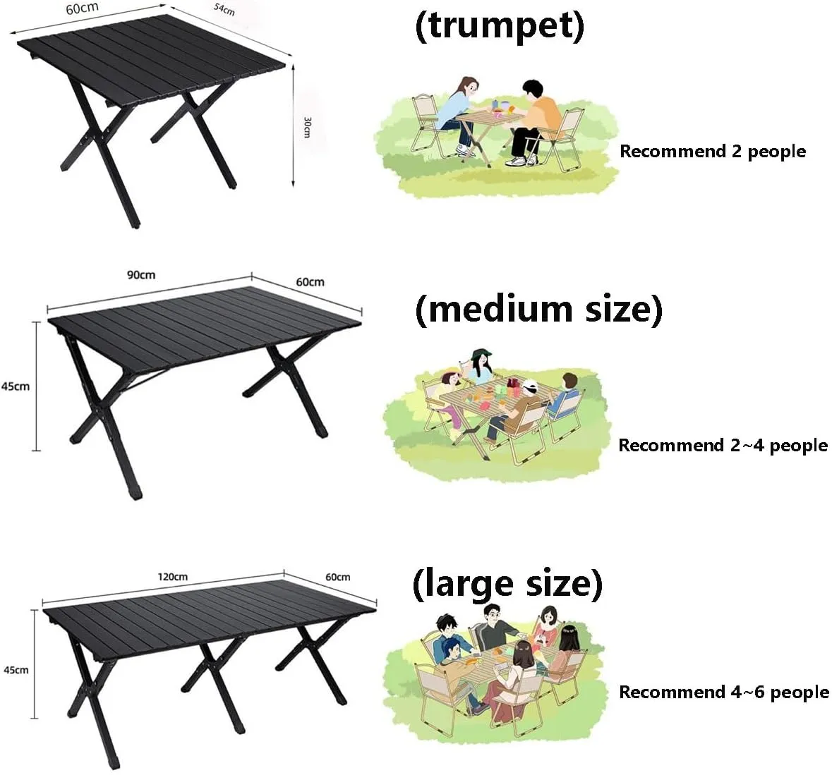 Camping Table Portable Folding Table with Roll Up Tabletop Outdoor Dining Table for Travel Party BBQ Hiking