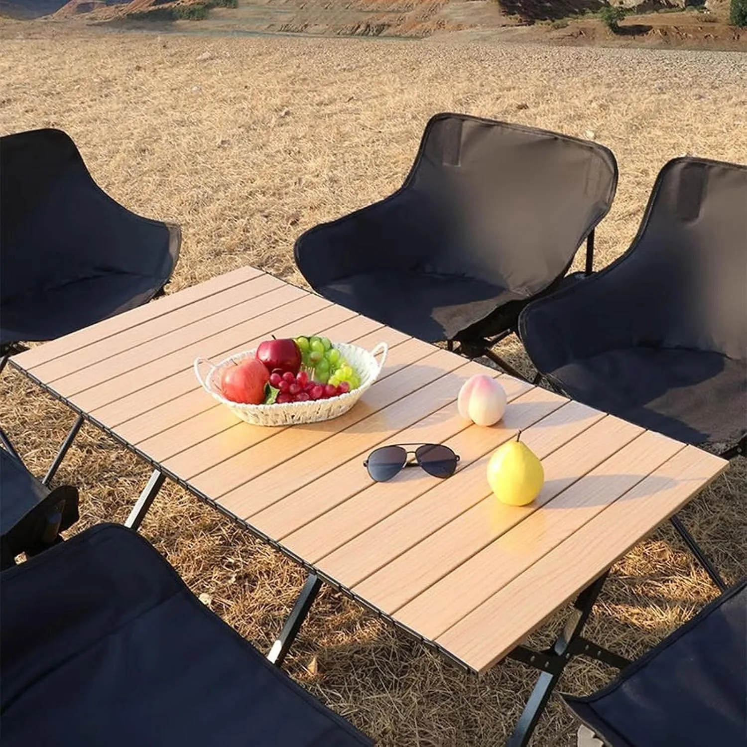 Camping Table with air Set, Foldable Portable Carbon Steel Roll-up Table Lightweight Folding Directors air Lawn air for BBQ Picnic Garden Parties