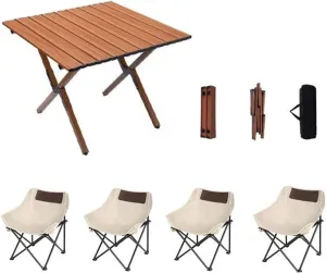 Camping Table with air Set, Foldable Portable Carbon Steel Roll-up Table Lightweight Folding Directors air Lawn air for BBQ Picnic Garden Parties