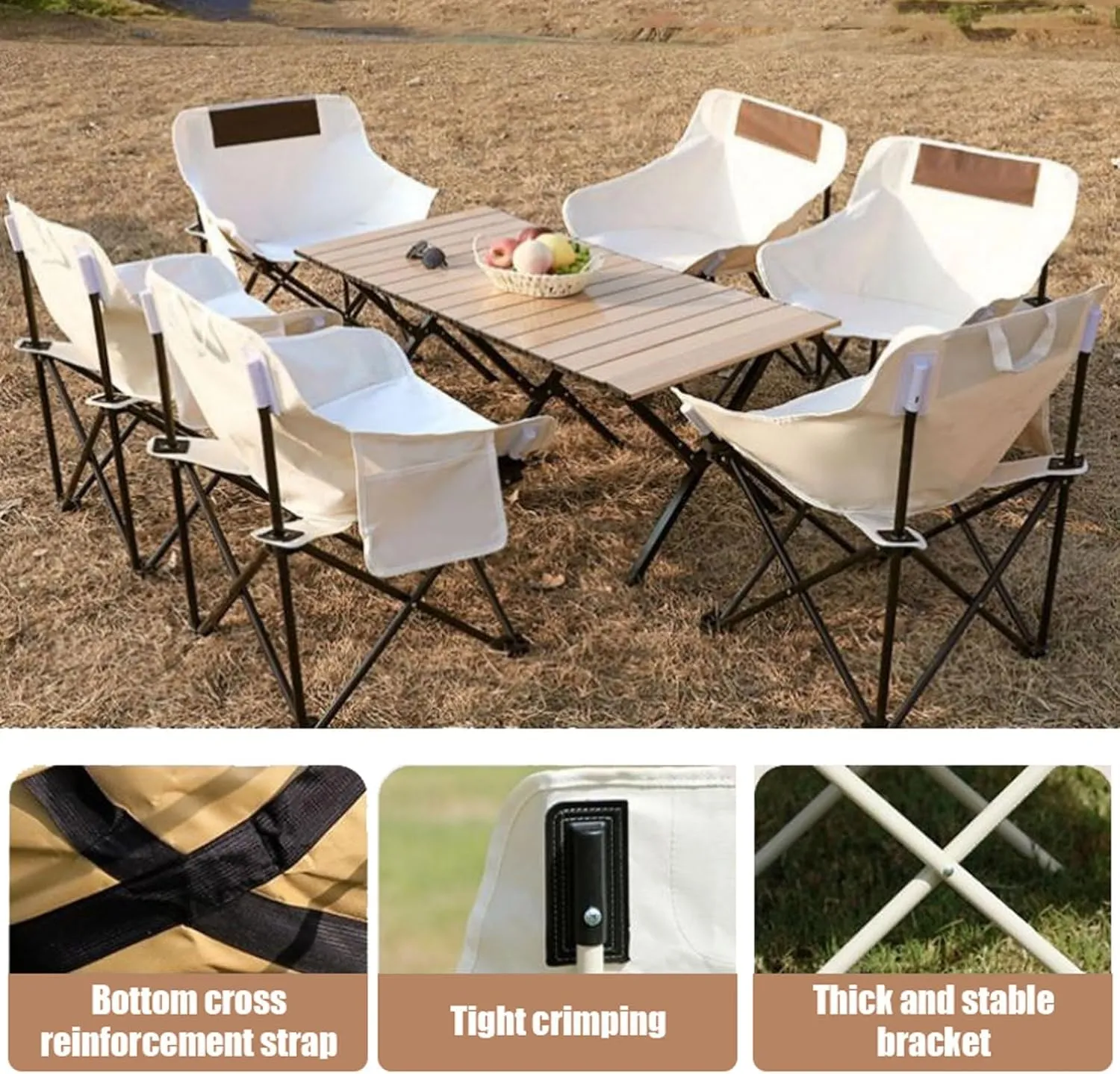 Camping Table with air Set, Foldable Portable Carbon Steel Roll-up Table Lightweight Folding Directors air Lawn air for BBQ Picnic Garden Parties