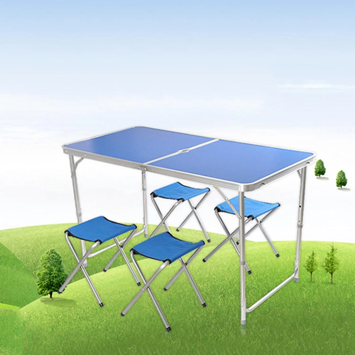 Camping Tables, Camp Tables Portable Foldable, Adjustable 47.2" Aluminum Folding Table for Picnic/Camping/Grilling (Color : Green)