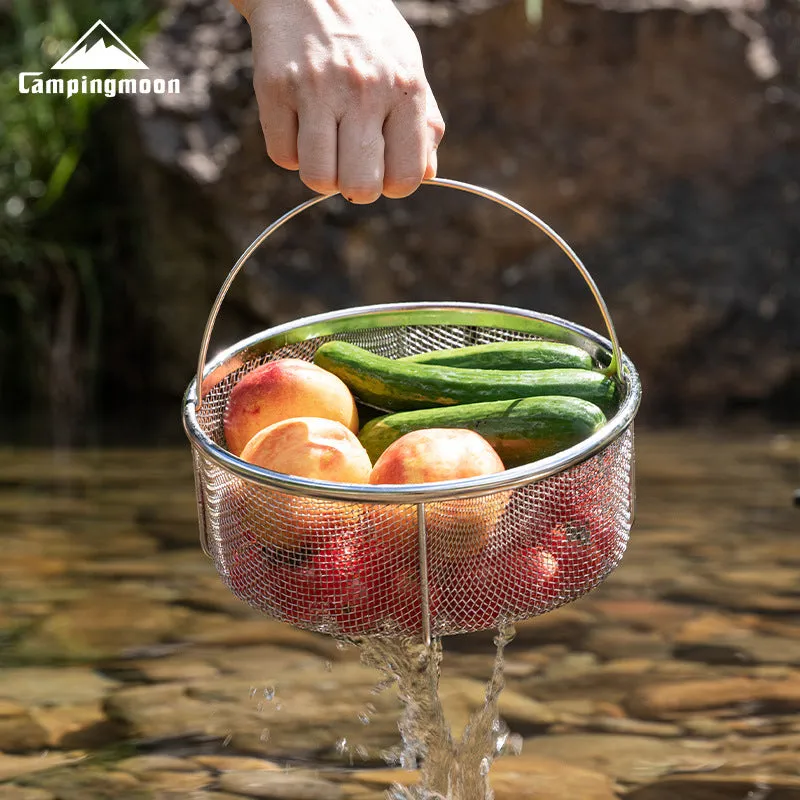 Campingmoon CC-22 Stainless Steel Drain Basket Portable Lightweight Round Mesh Net Strainer For Washing Draining Foods Folding Handle Filter Basket