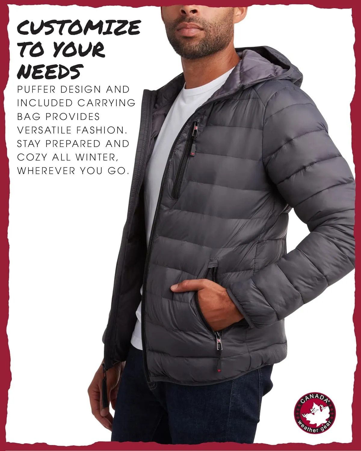 CANADA WEATHER GEAR Mens' Puffer Jacket - Lightweight Packable Bubble Coat, Water Resistant Outerwear Jackets for Men (M-XXL)