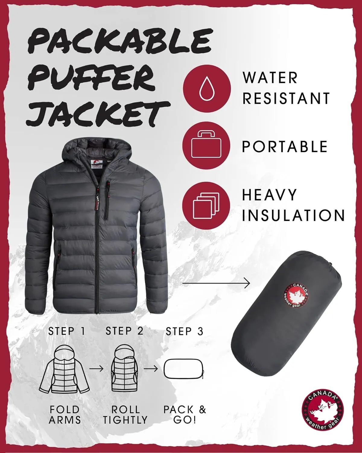 CANADA WEATHER GEAR Mens' Puffer Jacket - Lightweight Packable Bubble Coat, Water Resistant Outerwear Jackets for Men (M-XXL)