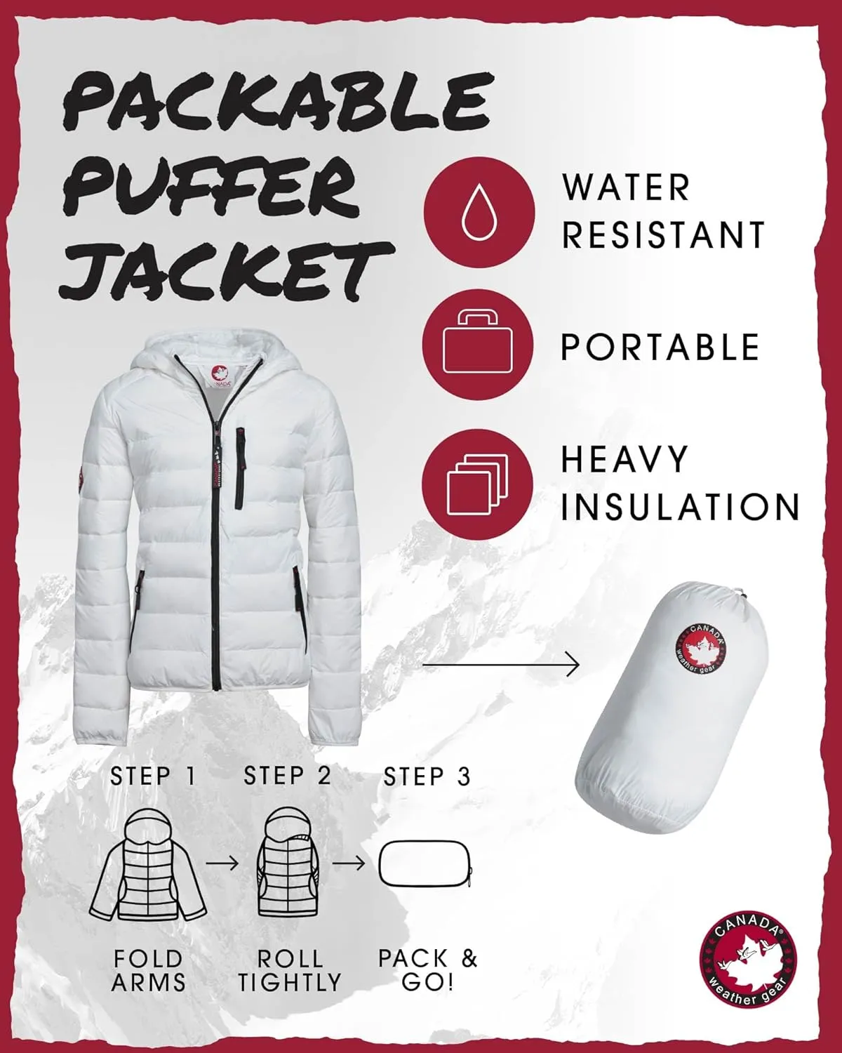 CANADA WEATHER GEAR Women's Puffer Jacket - Packable Bubble Coat, Water Resistant Outerwear Jackets for Women (XXS-M)