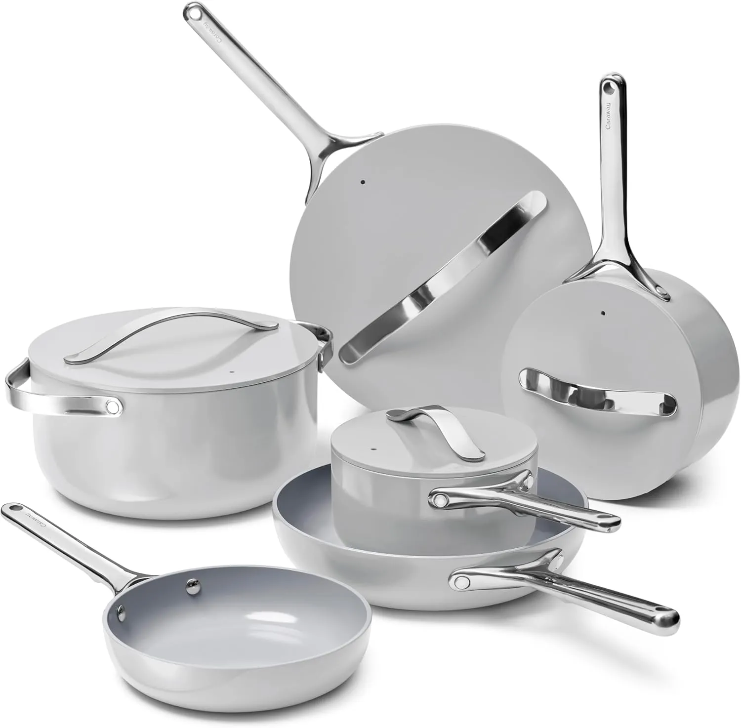 Caraway Deluxe Nonstick Ceramic Cookware Set (16 Piece) Pots, Frying Pans, Lids and Kitchen Storage - PFAS & PFOA Free - Oven Safe Ceramic Pan Set & Compatible with All Stovetops - Gray
